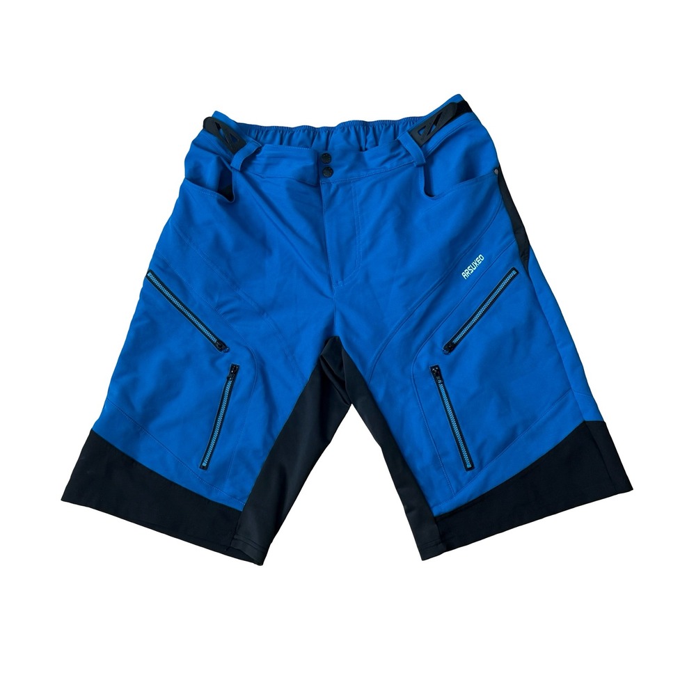 Arsuxeo Mens Blue Black Mountain Biking MTB Shorts Size L Adjustable Waist